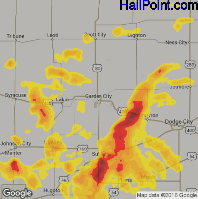 Hail Map for Garden City, KS Region on June 21, 2017