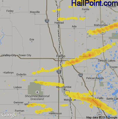 Hail Map for Fargo, ND Region on June 21, 2017 