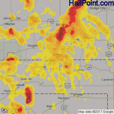 Hail Map for Liberal, KS Region on June 21, 2017