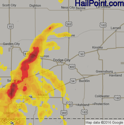 Hail Map for Dodge City, KS Region on June 21, 2017