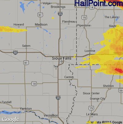 Hail Map for Sioux Falls, SD Region on June 22, 2017