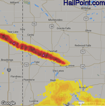 Hail Map for Marshall, SD Region on June 22, 2017