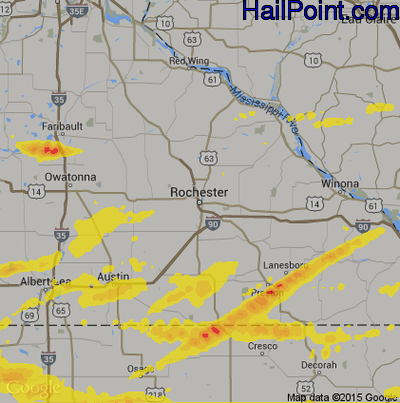 Hail Map for Rochester, MN Region on June 22, 2017