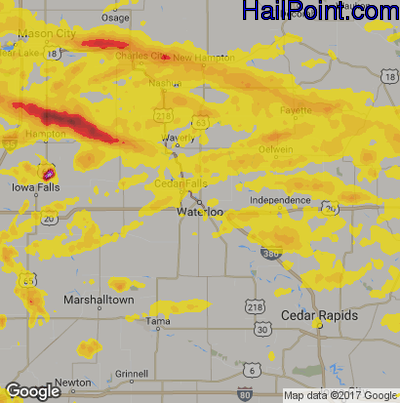 Hail Map for Waterloo, IA Region on June 22, 2017 
