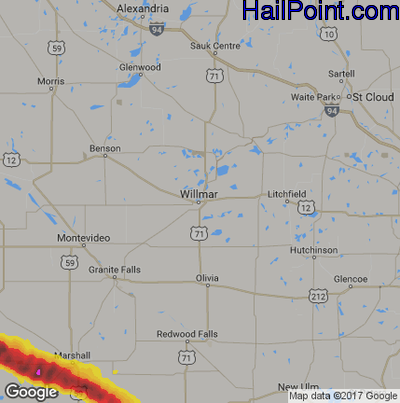 Hail Map for Willmar, MN Region on June 22, 2017