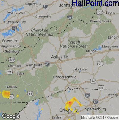 Hail Map for Asheville, NC Region on June 22, 2017 