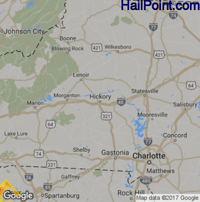 Hail Map for Hickory, NC Region on June 22, 2017 