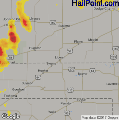 Hail Map for Liberal, KS Region on June 22, 2017