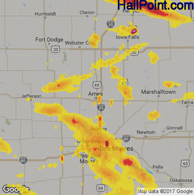 Hail Map for Ames, IA Region on June 23, 2017