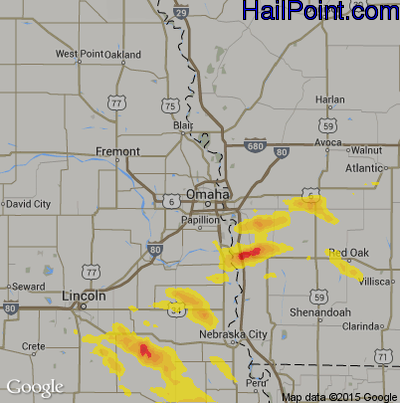Hail Map for Omaha, NE Region on June 23, 2017 