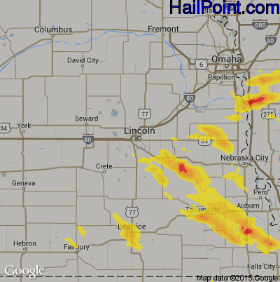 Hail Map for Lincoln, NE Region on June 23, 2017