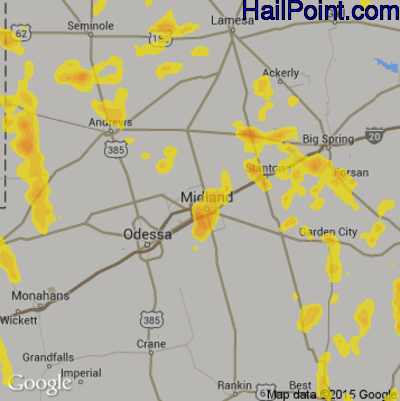 Hail Map for Midland, TX Region on June 23, 2017