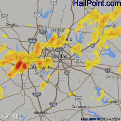 Hail Map for Dallas, TX Region on June 24, 2017 