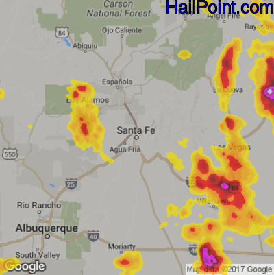 Hail Map for Sante Fe, NM Region on June 25, 2017