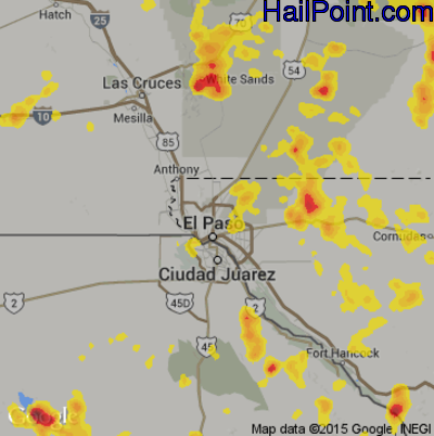Hail Map for El Paso, TX Region on June 25, 2017