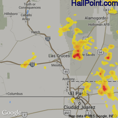 Hail Map for Las Cruces, NM Region on June 25, 2017