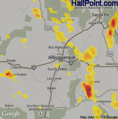 Hail Map for Albuquerque, NM Region on June 26, 2017 