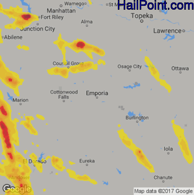 Hail Map for Emporia, KS Region on June 26, 2017 