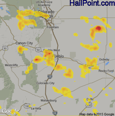 Hail Map for Pueblo, CO Region on June 26, 2017