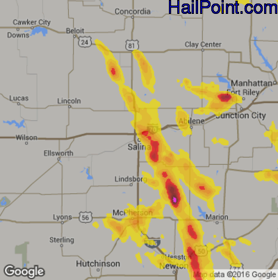 Hail Map for Salina, KS Region on June 26, 2017