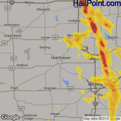 Hail Map for Hutchinson, KS Region on June 26, 2017