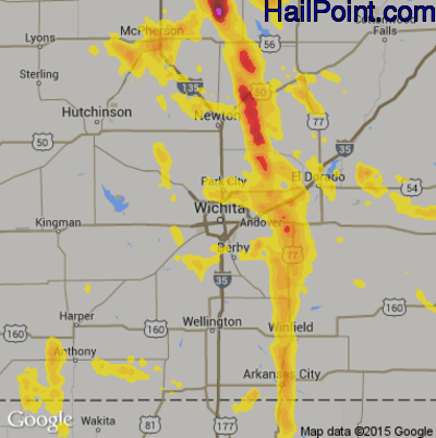 Hail Map for Wichita, KS Region on June 27, 2017