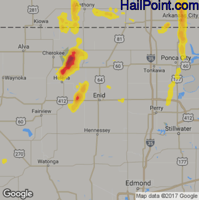 Hail Map for Enid, OK Region on June 27, 2017
