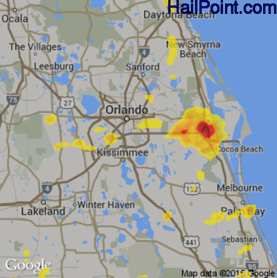 Hail Map for Orlando, FL Region on June 27, 2017
