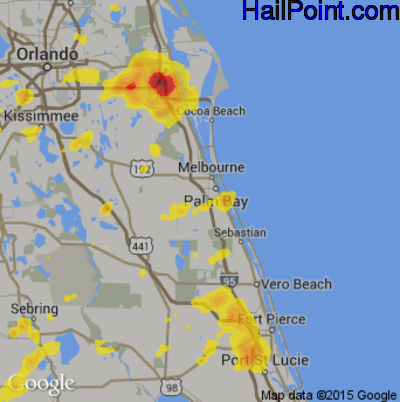 Hail Map for Palm Bay, FL Region on June 27, 2017
