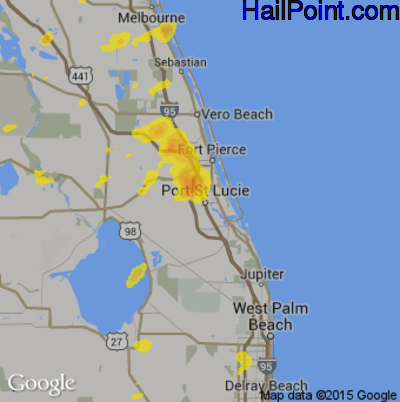 Hail Map for Port St. Lucie, FL Region on June 27, 2017