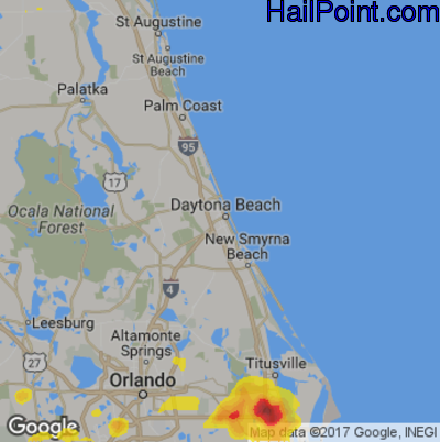 Hail Map for Daytona Beach, FL Region on June 27, 2017
