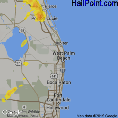 Hail Map for West Palm Beach, FL Region on June 27, 2017