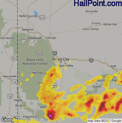 Hail Map for Rapid City, SD Region on June 27, 2017
