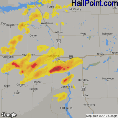 Hail Map for Bismark, ND Region on June 28, 2017