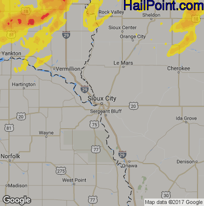 Hail Map for Sioux City, IA Region on June 28, 2017