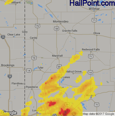 Hail Map for Marshall, MN Region on June 28, 2017