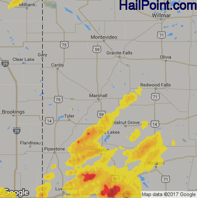 Hail Map for Marshall, SD Region on June 28, 2017
