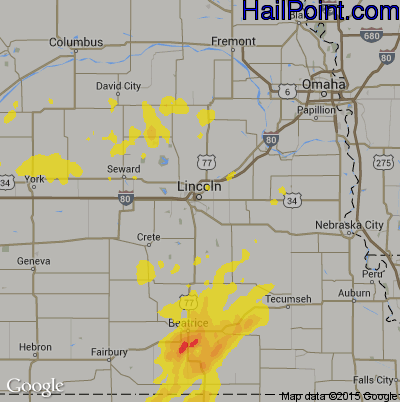 Hail Map for Lincoln, NE Region on June 28, 2017