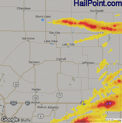 Hail Map for Carroll, IA Region on June 28, 2017