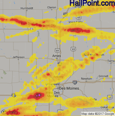 Hail Map for Ames, IA Region on June 28, 2017 