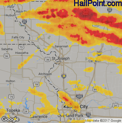 Hail Map for St. Joseph, MS Region on June 28, 2017