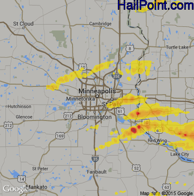 Hail Map for Minneapolis, MN Region on June 28, 2017
