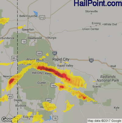 Hail Map for Rapid City, SD Region on June 28, 2017 