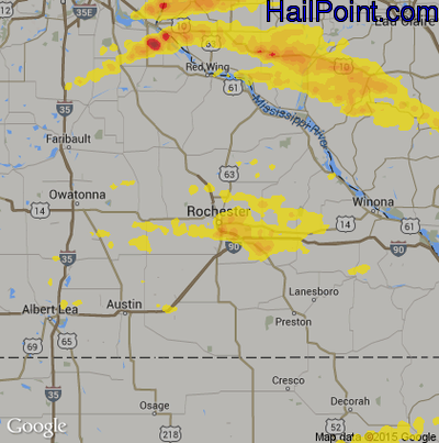 Hail Map for Rochester, MN Region on June 28, 2017
