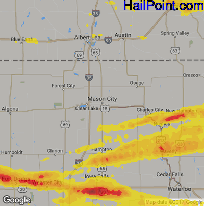 Hail Map for Mason City, IA Region on June 28, 2017