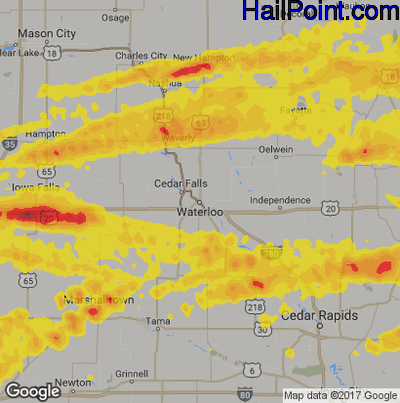 Hail Map for Waterloo, IA Region on June 28, 2017 