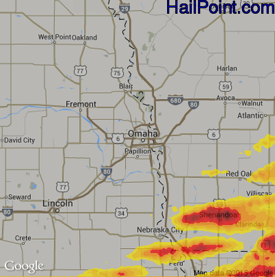 Hail Map for Omaha, NE Region on June 28, 2017
