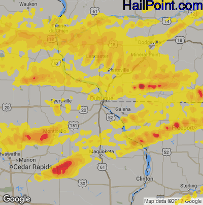 Hail Map for Dubuque, IA Region on June 28, 2017