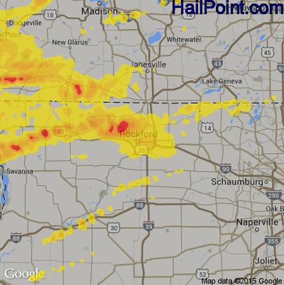 Hail Map for Rockford, IL Region on June 28, 2017