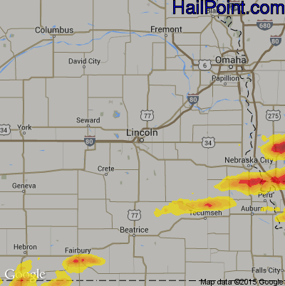 Hail Map for Lincoln, NE Region on June 28, 2017